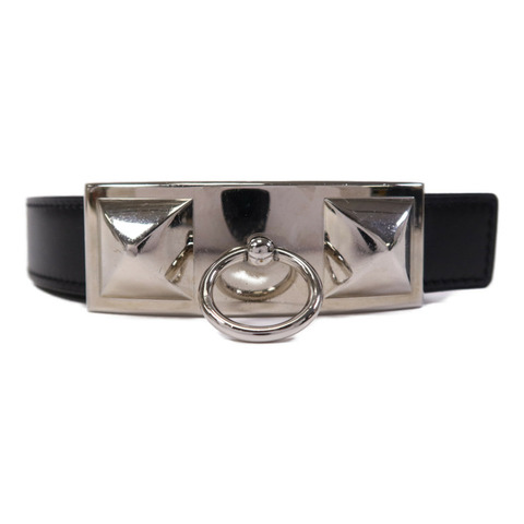 HERMES Togo皮革Belt銀扣皮帶Noir