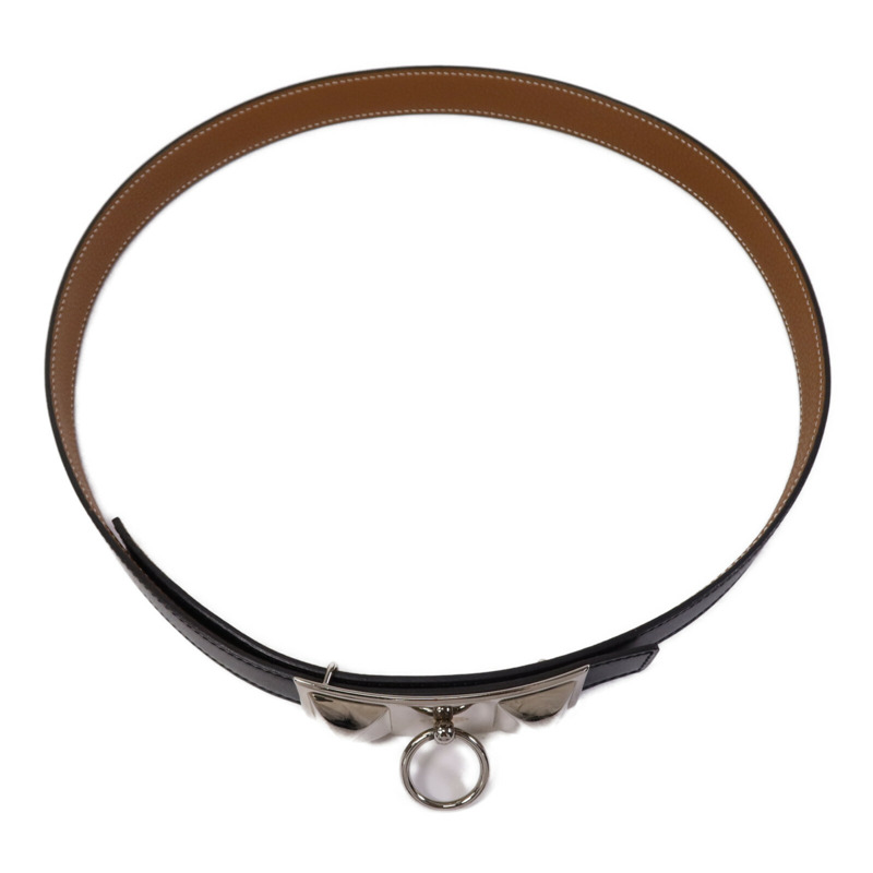 HERMES Togo皮革Belt銀扣皮帶Noir-3