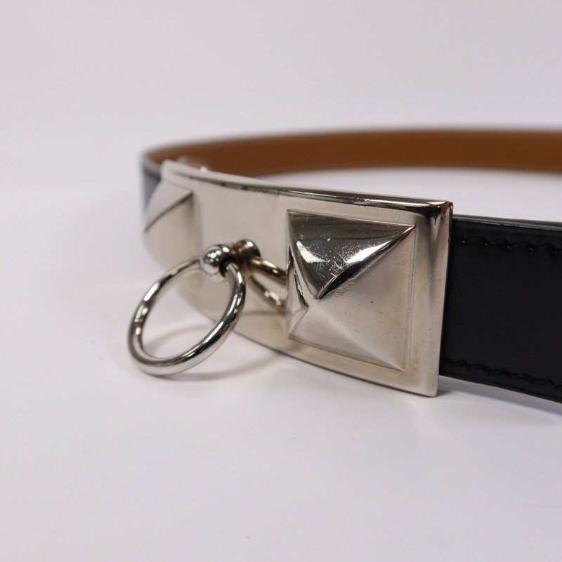 HERMES Togo皮革Belt銀扣皮帶Noir-4