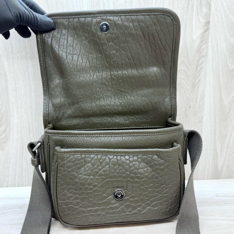 YSL咖綠色銀釦粒面小羊皮NIKI小型郵差包776611-5