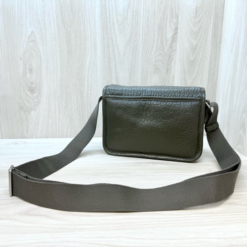 YSL咖綠色銀釦粒面小羊皮NIKI小型郵差包776611-11