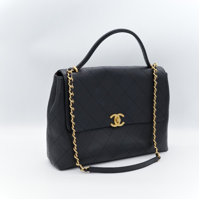 Chanel 香奈兒 Maxi Flap Handle 黑色 小牛皮 手提包-3