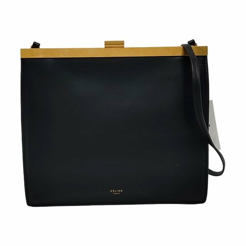 CELINE 黑色牛皮單肩包斜挎包 金色五金