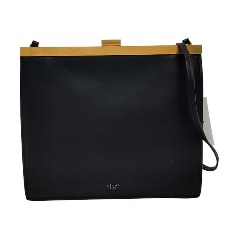 CELINE 黑色牛皮單肩包斜挎包 金色五金-0