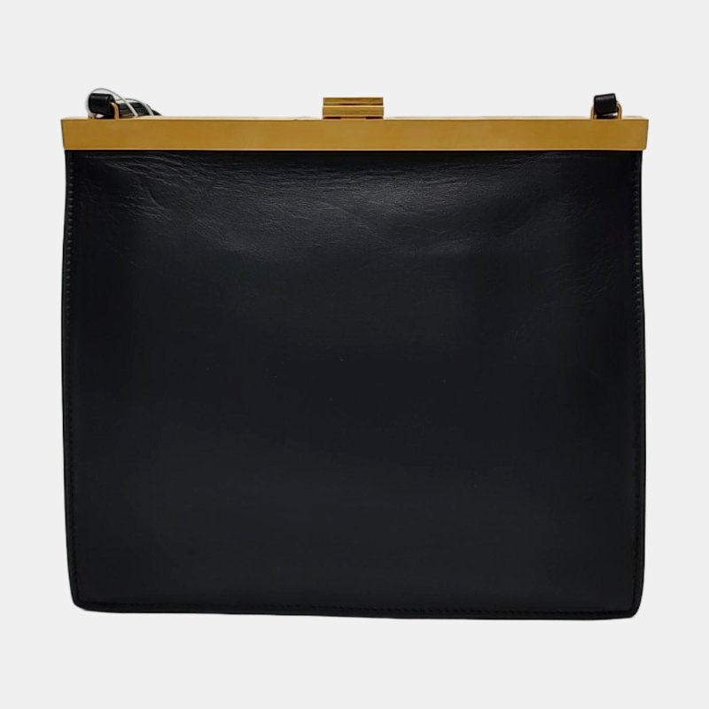 CELINE 黑色牛皮單肩包斜挎包 金色五金-4