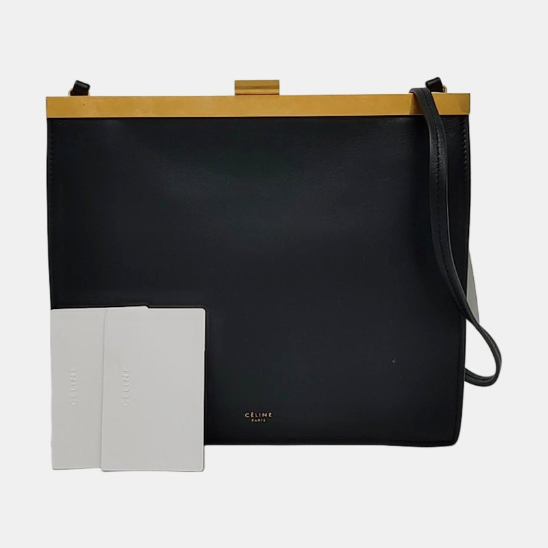 CELINE 黑色牛皮單肩包斜挎包 金色五金-7