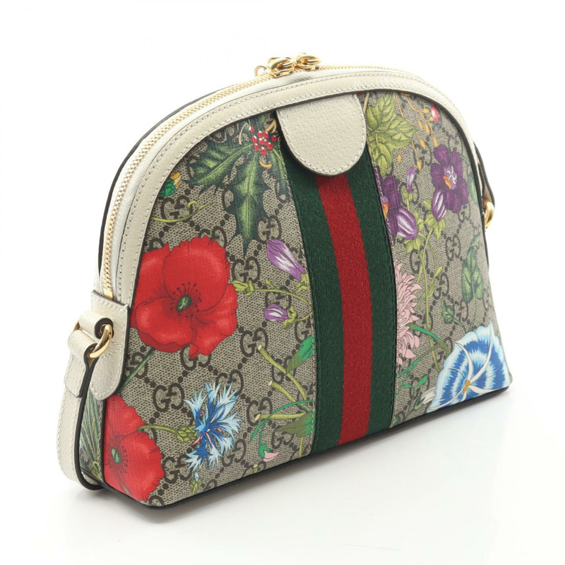 GUCCI Ophidia GG Flora Supreme 單肩包 499621 帆布皮革 米色 多色-1