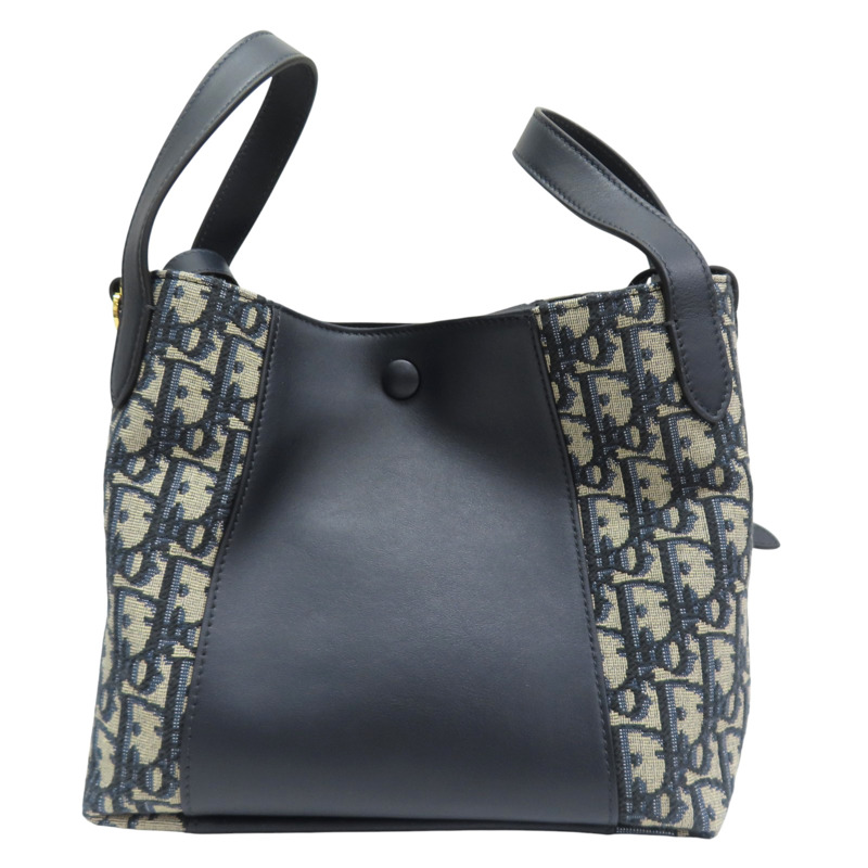 藍色 提花帆布 牛皮 Signature Bucket 水桶包 肩背包【Dior 迪奧】-1