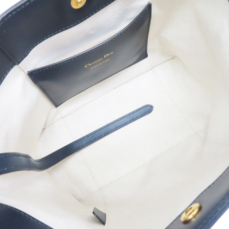 藍色 提花帆布 牛皮 Signature Bucket 水桶包 肩背包【Dior 迪奧】-4