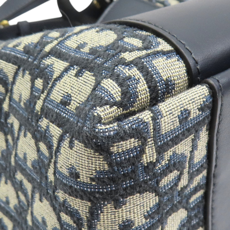 藍色 提花帆布 牛皮 Signature Bucket 水桶包 肩背包【Dior 迪奧】-10