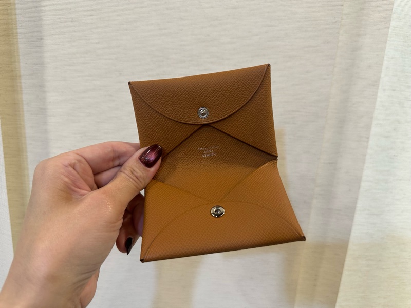 Hermes 37金棕Epsom皮銀釦Calvi卡包-5