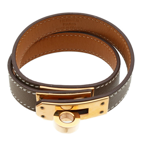 HERMES Swift皮革Kelly Double Tour Bracelet金扣手帶Etoupe