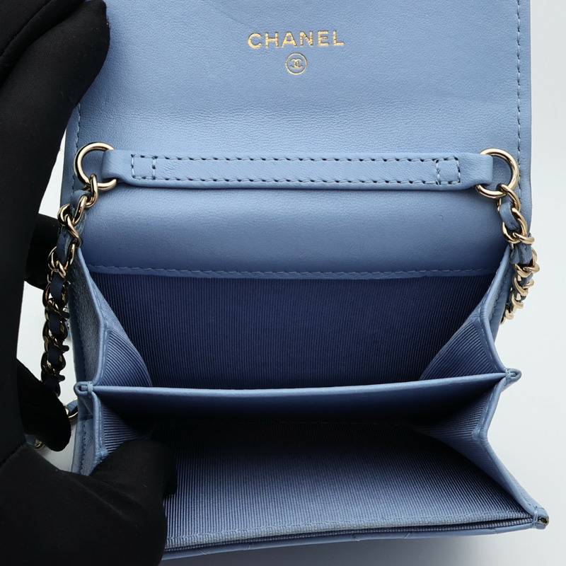 CHANEL 羊皮皮革Card Holder On Chain金扣鏈帶肩背袋-4