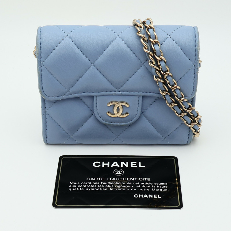 CHANEL 羊皮皮革Card Holder On Chain金扣鏈帶肩背袋-9