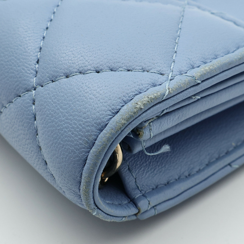 CHANEL 羊皮皮革Card Holder On Chain金扣鏈帶肩背袋-18