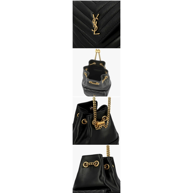 SAINT LAURENT Cassandra Monogram Jacquard Quilted Gold Chain Mini Bucket Women's Shoulder Bag 760745 1EL07 1000-7