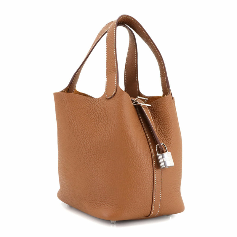 Hermes Hermès Picotin Lock PM 手提包,採用 Taurillon Clemence 皮革,搭配金色飾邊和銀色五金配件。-2