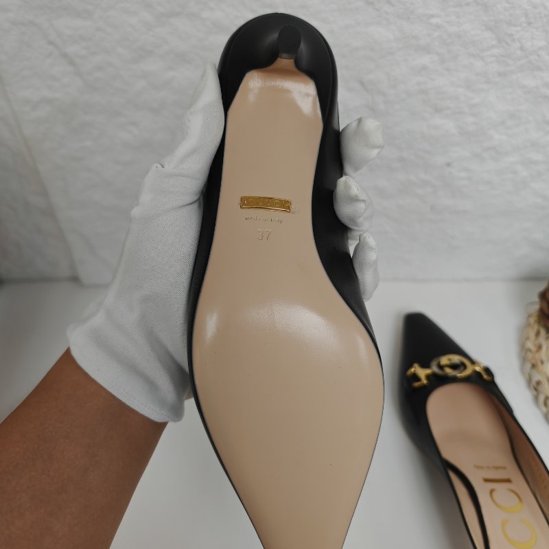 Gucci 古馳 黑色真皮 小貓跟拖鞋 37碼-4