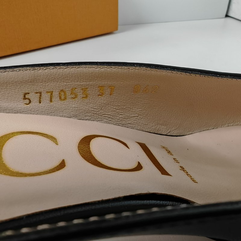 Gucci 古馳 黑色真皮 小貓跟拖鞋 37碼-6