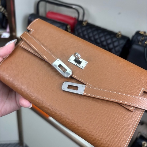 Hermès愛馬仕金棕銀扣 KELLY長夾 C刻 Epsom牛皮