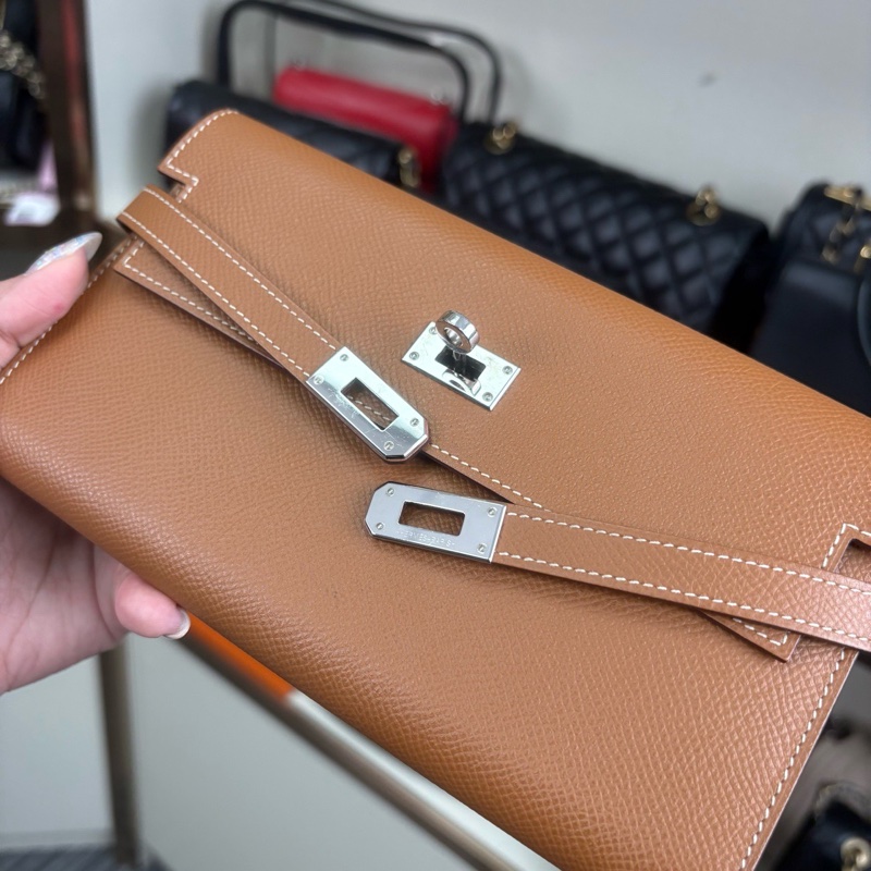 Hermès愛馬仕金棕銀扣 KELLY長夾 C刻 Epsom牛皮-0