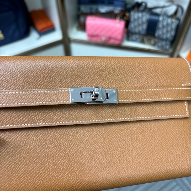 Hermès愛馬仕金棕銀扣 KELLY長夾 C刻 Epsom牛皮-1