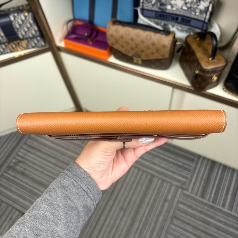Hermès愛馬仕金棕銀扣 KELLY長夾 C刻 Epsom牛皮-6