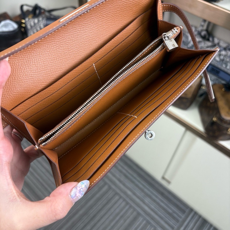 Hermès愛馬仕金棕銀扣 KELLY長夾 C刻 Epsom牛皮-11