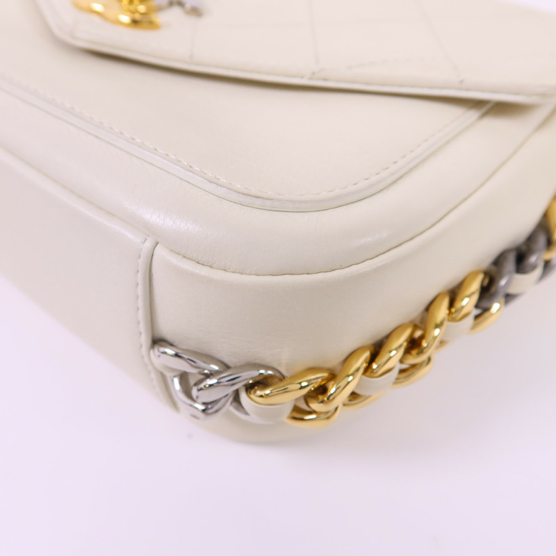 CHANEL 牛皮皮革Chain Shoulder銀扣鏈帶肩背袋-12