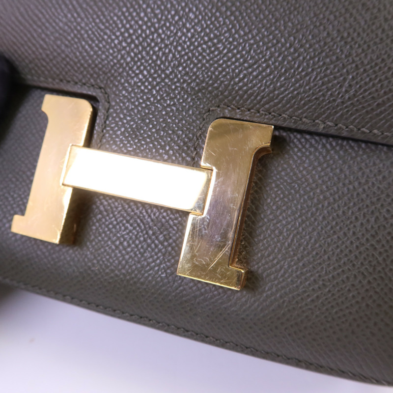 HERMES Veau Epsom皮革Constance Mini金扣肩背袋 Vert de Gris-9
