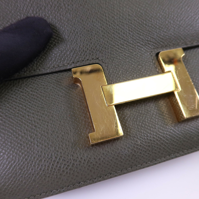 HERMES Veau Epsom皮革Constance Mini金扣肩背袋 Vert de Gris-11