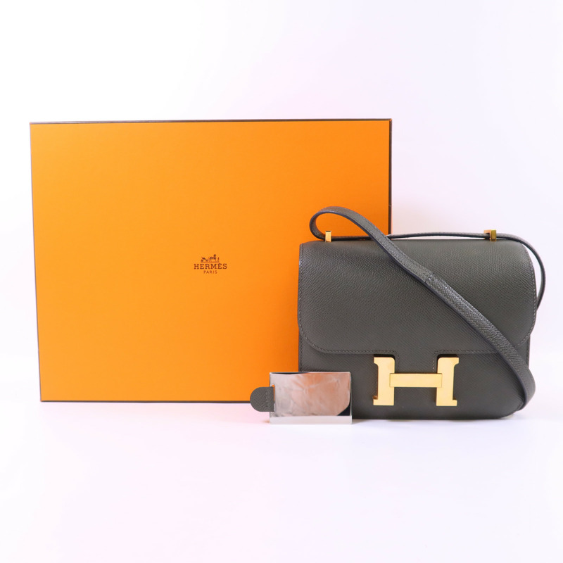 HERMES Veau Epsom皮革Constance Mini金扣肩背袋 Vert de Gris-20