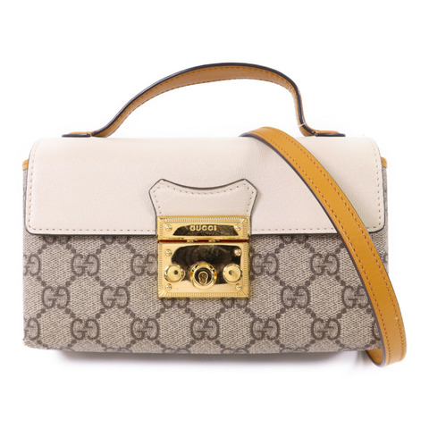 GUCCI 塗層帆布GG Supreme Mini Padlock Bag金扣手挽肩背兩用袋