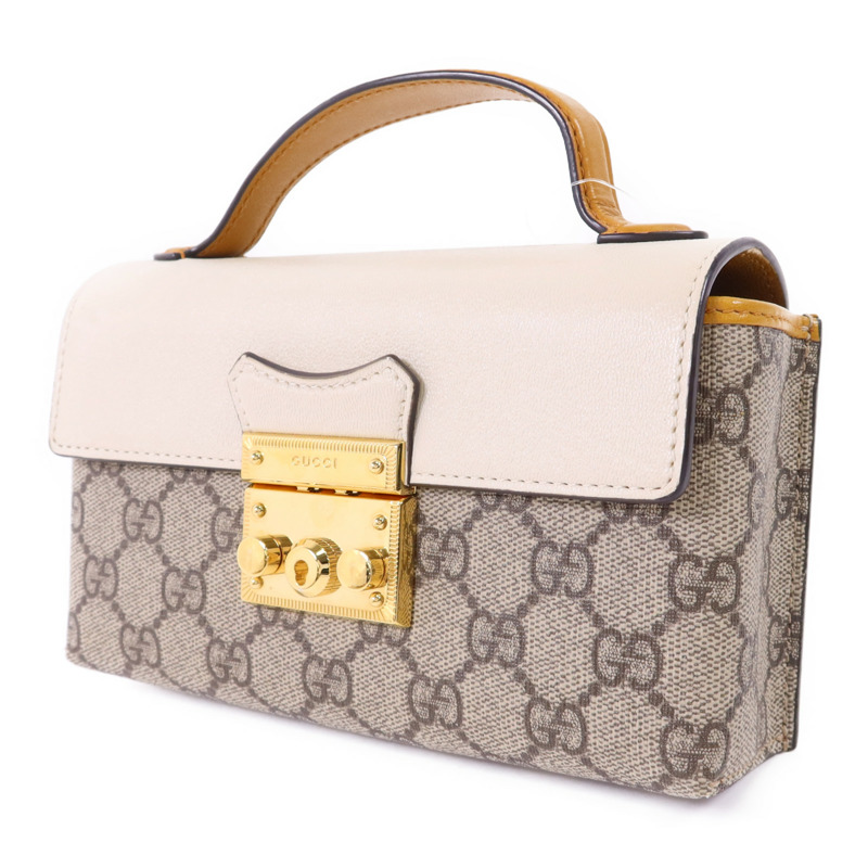 GUCCI 塗層帆布GG Supreme Mini Padlock Bag金扣手挽肩背兩用袋-2