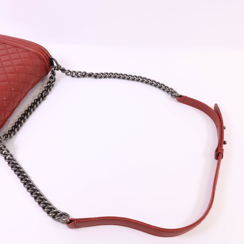 CHANEL 羊皮皮革Boy 25銀扣鏈帶肩背袋-4