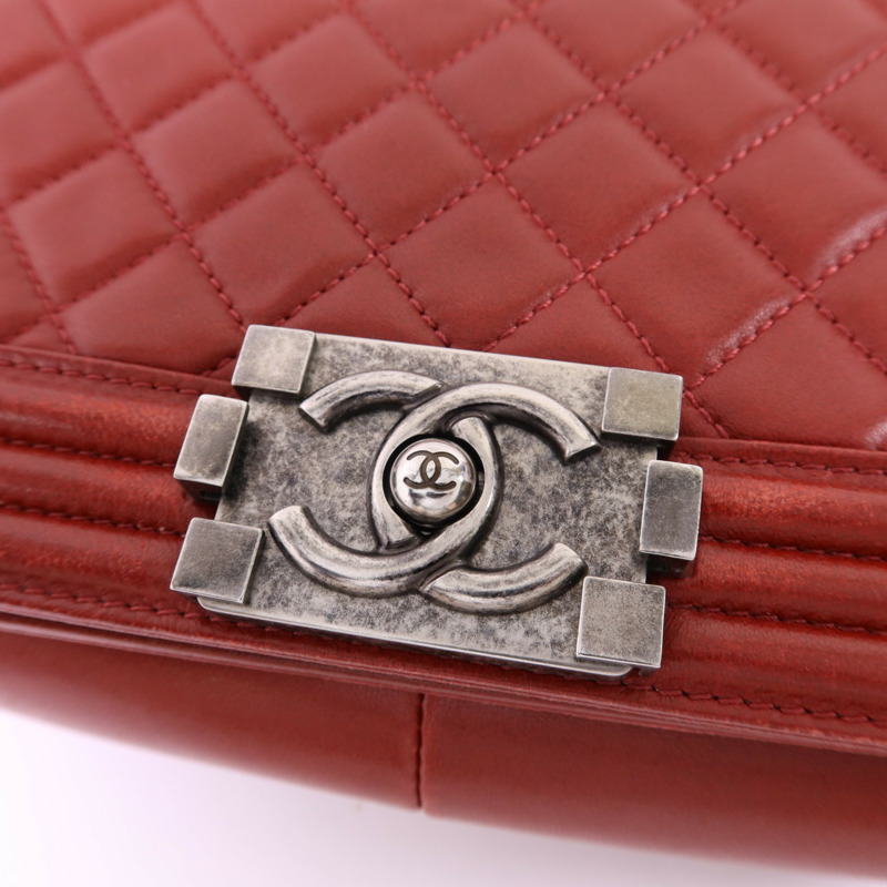 CHANEL 羊皮皮革Boy 25銀扣鏈帶肩背袋-10