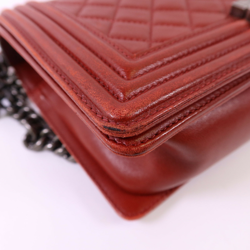 CHANEL 羊皮皮革Boy 25銀扣鏈帶肩背袋-13