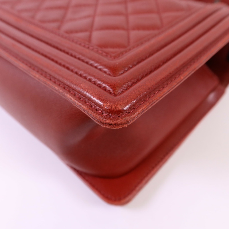 CHANEL 羊皮皮革Boy 25銀扣鏈帶肩背袋-14