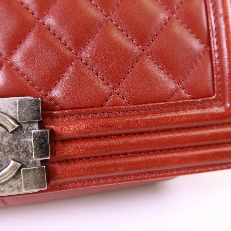 CHANEL 羊皮皮革Boy 25銀扣鏈帶肩背袋-21