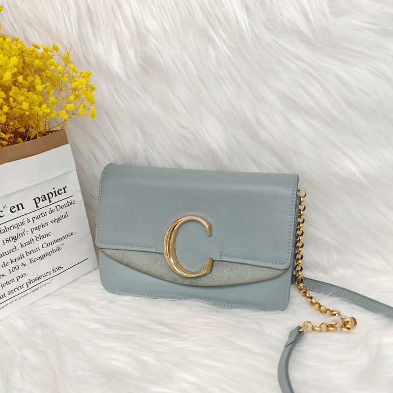 Chloe 蔻依 C 淺藍色牛皮手袋-0