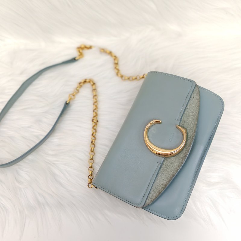 Chloe 蔻依 C 淺藍色牛皮手袋-3