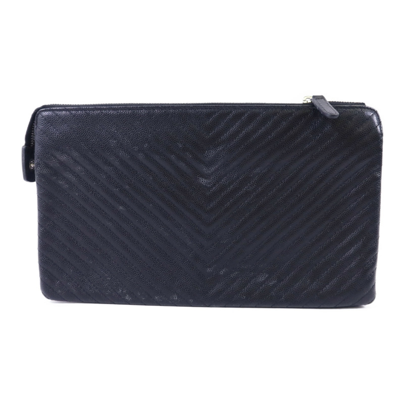 CHANEL 牛皮皮革Pouch銀扣小袋-1