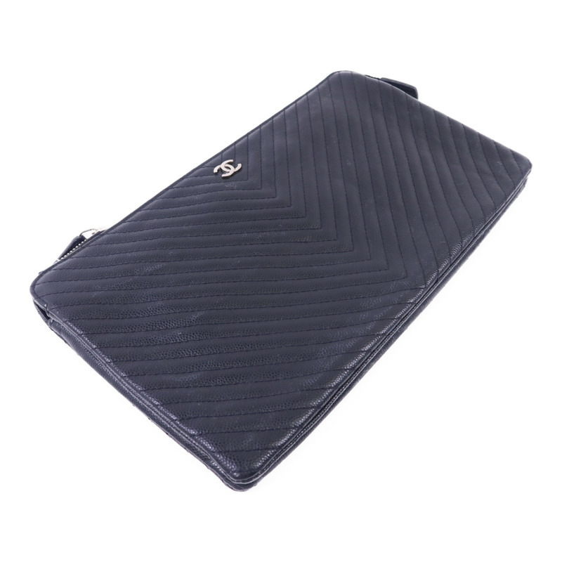 CHANEL 牛皮皮革Pouch銀扣小袋-2