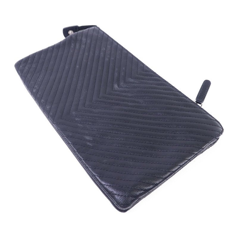 CHANEL 牛皮皮革Pouch銀扣小袋-3