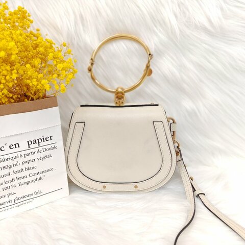 Chloe 蔻依 Nile 白色 牛皮 小號 金環 手環包