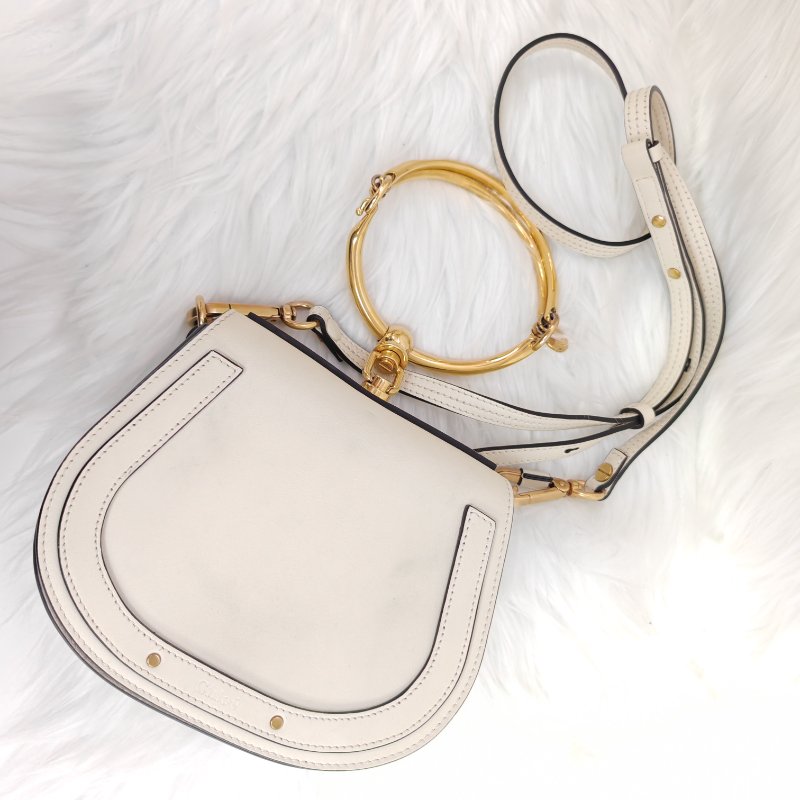 Chloe 蔻依 Nile 白色 牛皮 小號 金環 手環包-4