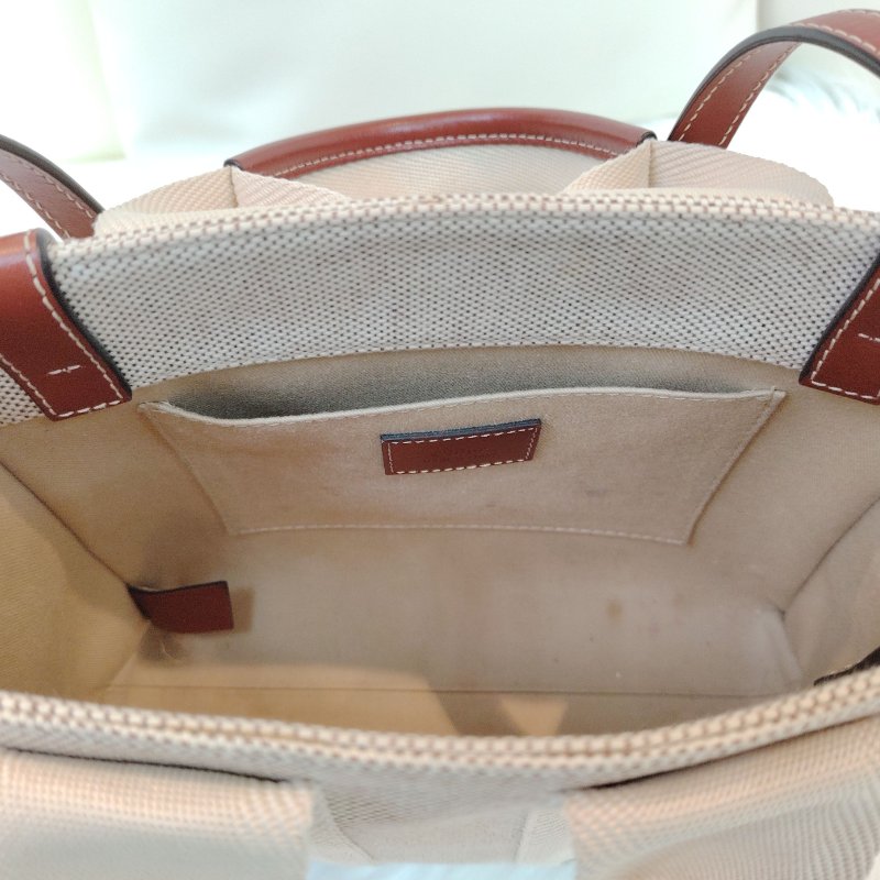 Chloe 蔻依 Woody 米色拼棕色 LOGO印花 帆布拼牛皮 小號 托特包-3