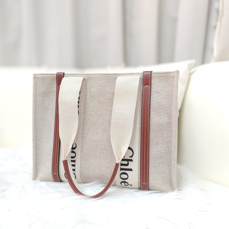 CHLOE 蔻依 Woody 米色拼棕色 中號 托特包-1