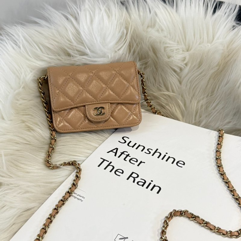 香奈兒  奶茶金釦CF MINI鍊包-0