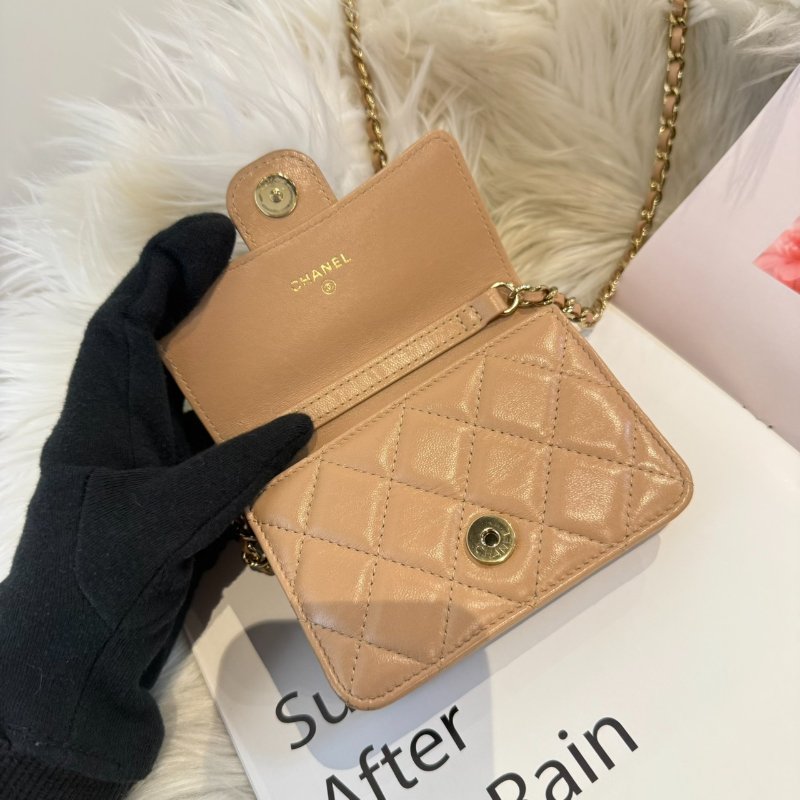 香奈兒  奶茶金釦CF MINI鍊包-3